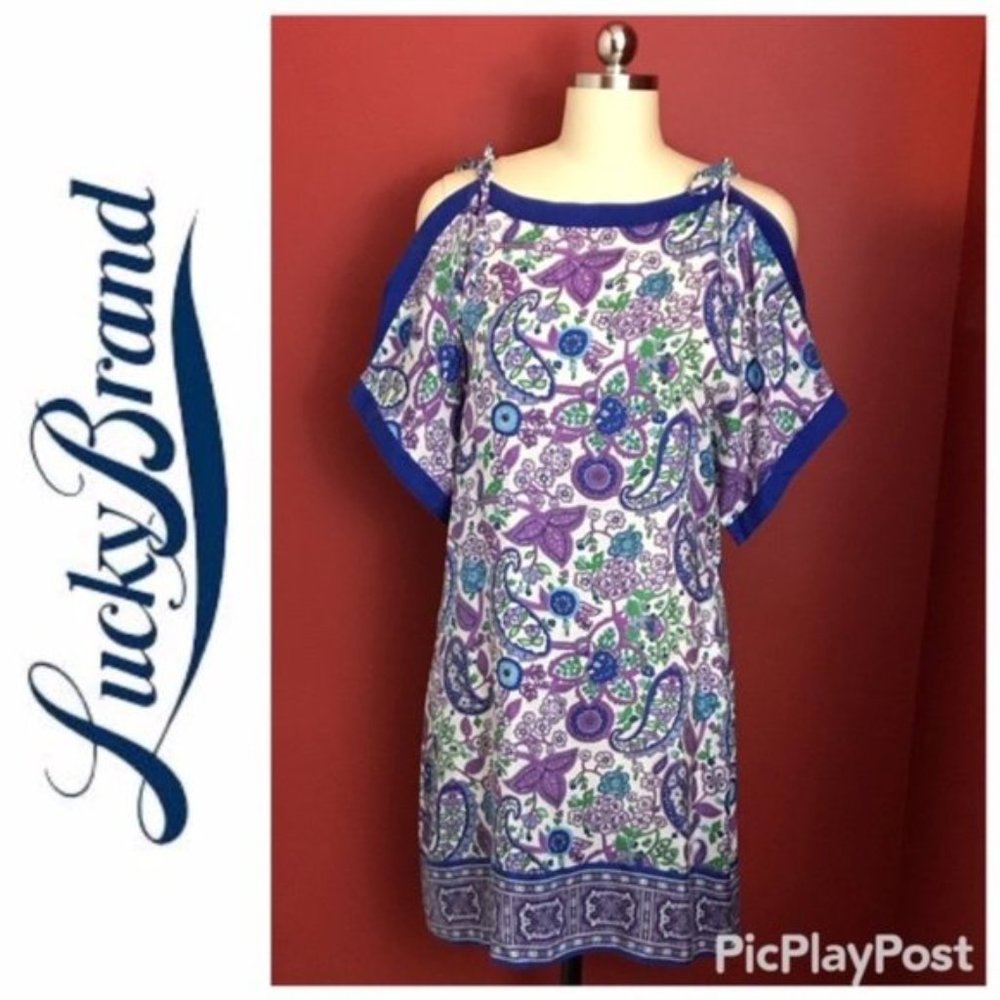 LUCKY BRAND Paisley Open Shoulder Silk Dress - NWT